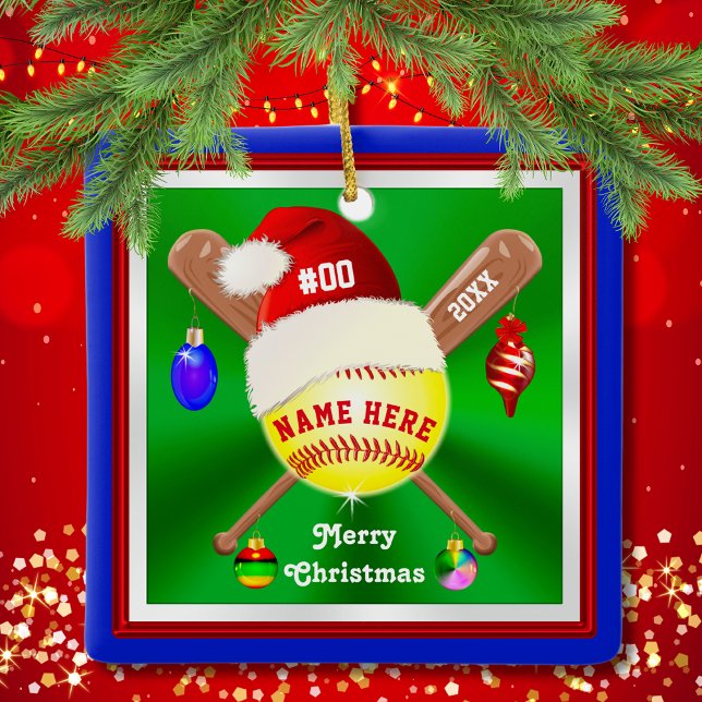 Niedliche Personalisierte Softball Weihnachtsschmu Keramikornament (Softball Christmas Tree Ornaments. Nice, Christmas Gifts for Softball Players, Softball Coach Gifts.)