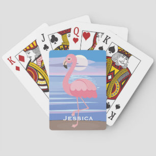 Niedliche Personalisierte tropische Insel Flamingo Spielkarten