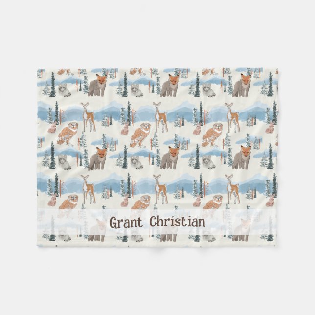 Niedliche Personalisierte Waldtiere Babydecke Fleecedecke (Vorderseite (Horizontal))