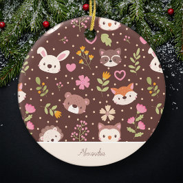 Niedliche Personalisierte Waldtiere Kinder Weihnac Keramik Ornament