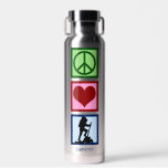 Niedliche Personalisierte Wanderung Liebe Frieden  Trinkflasche<br><div class="desc">Liebe Wandern Wasserflasche für Wanderfreunde. Niedliches Monogramm-Geschenk mit einem Friedensschild,  Herz und einer Person,  die auf einen Berg klettert.</div>