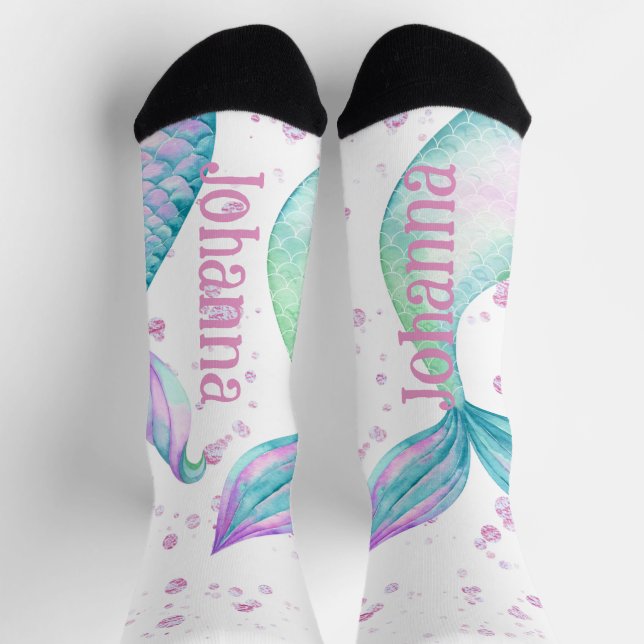 Niedliche Personalisierte Wasserfarbe Mermaid Socken (Oben)
