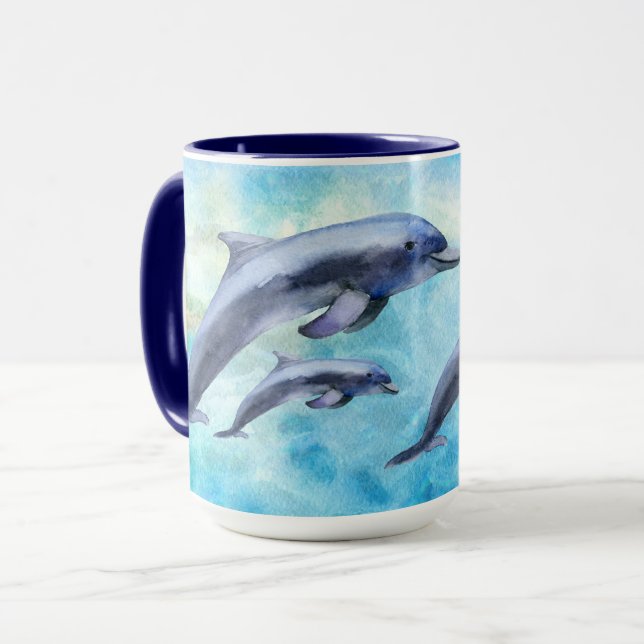 Niedliche Personalisierte Wasserfarben-Delphine Tasse (Vorderseite Links)