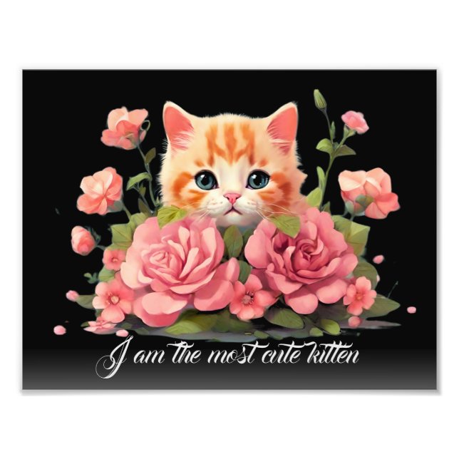 Niedliche Personalisierte White Kitten Katze in Bl Fotodruck (Vorne)