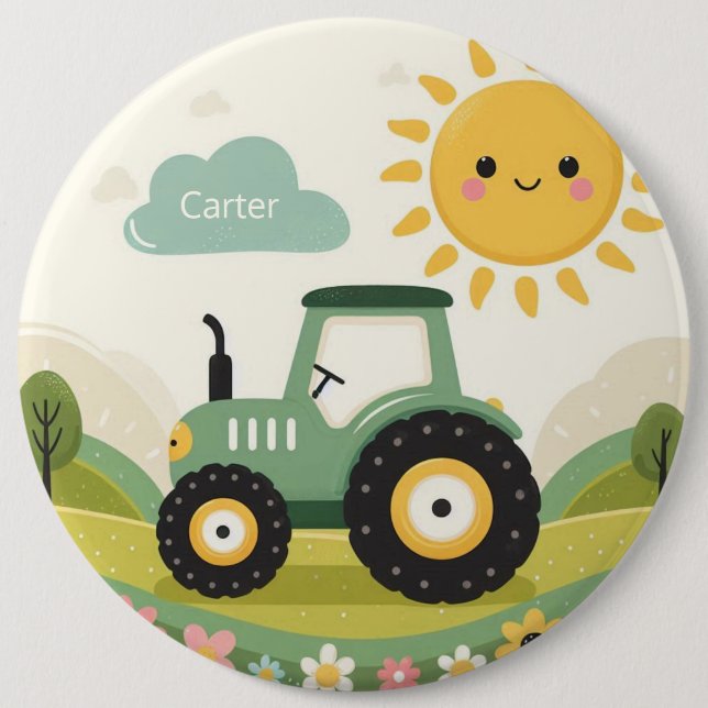 Niedliche, personalisierte Zugmaschine/Hof Button (Vorderseite)