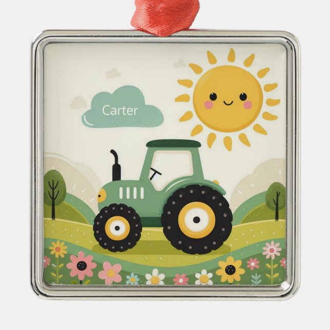 Niedliche, personalisierte Zugmaschine/Hof Ornament Aus Metall (Vorne)