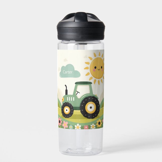 Niedliche, personalisierte Zugmaschine/Hof Trinkflasche (Vorderseite)