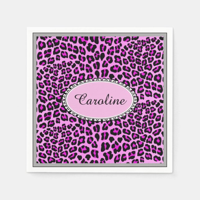 Niedliche Personalisierung Pink Leopard Geparden Serviette (Vorderseite)