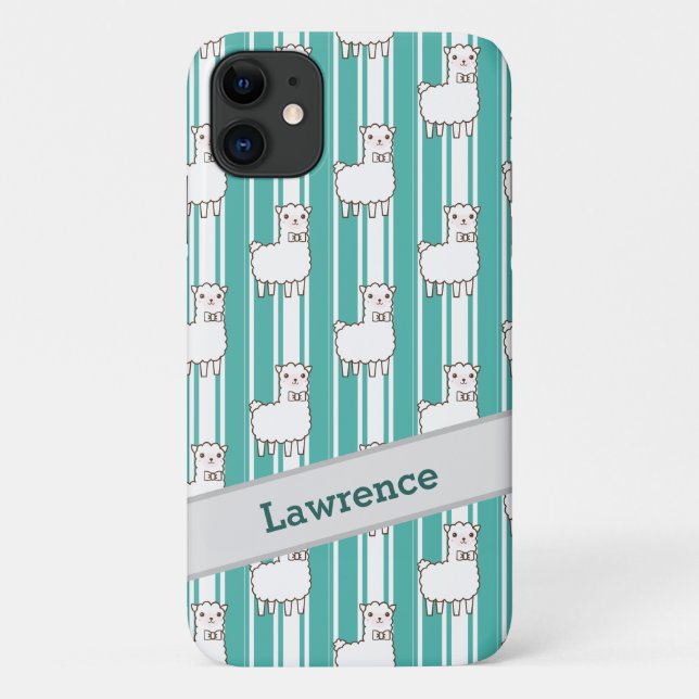 Niedliche Persönliche Boys Blau & Weiß Lama Case-Mate iPhone Hülle (Rückseite)