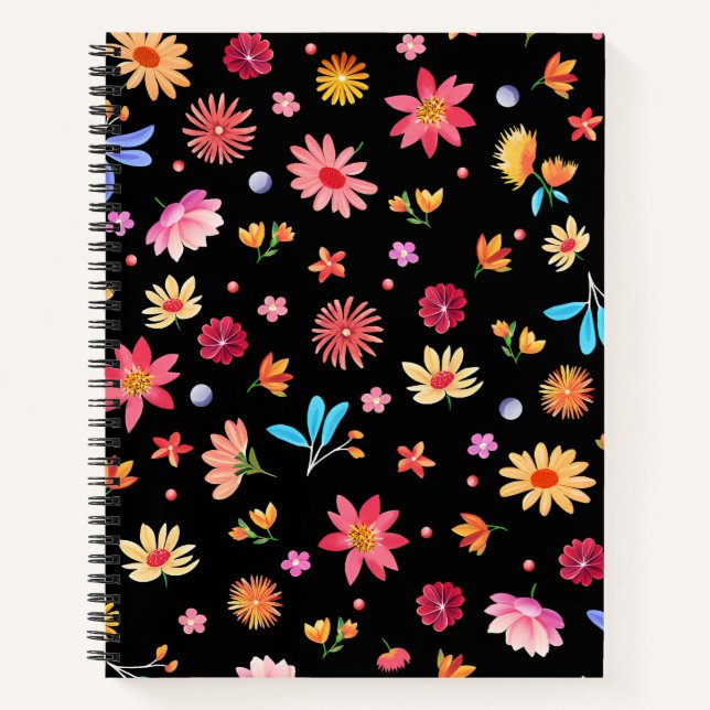 Niedliche Pettit-Blume auf Schwarz Notizbuch (Vorderseite)