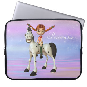Niedliche Pferde-u. Mädchen-personalisierte Laptopschutzhülle