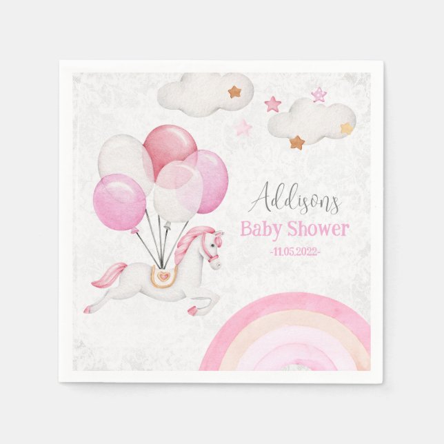 Niedliche Pferdeballons Rainbow Baby Girl Serviette (Vorderseite)