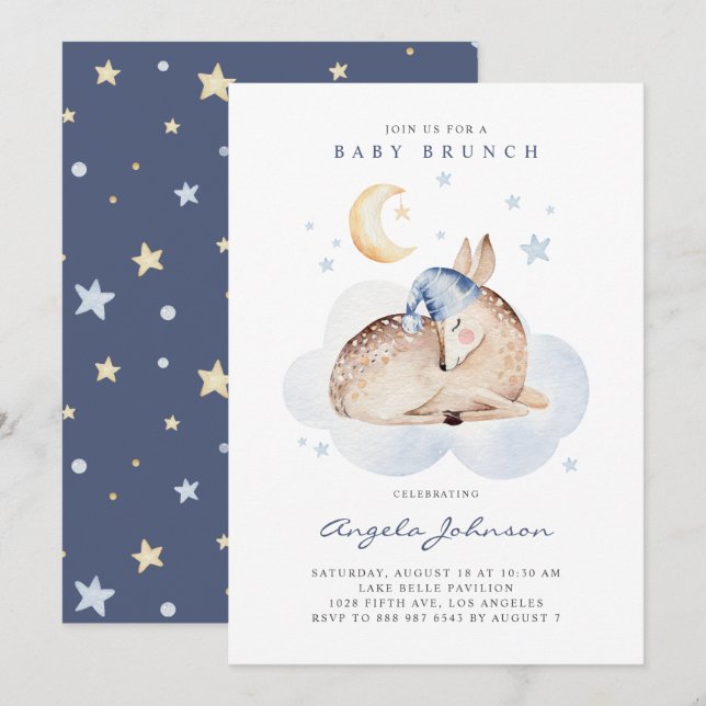 Niedliche Pflege der Wasserfarbe Baby Baby Brunch Einladung (Vorne/Hinten)