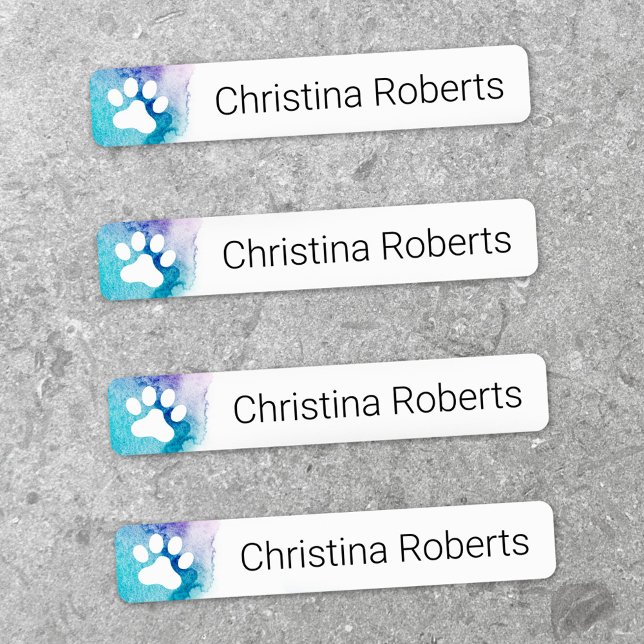 Niedliche Pfoten drucken Aquarellkleidung Etiketten (Cute paw prints aqua watercolor clothing labels)