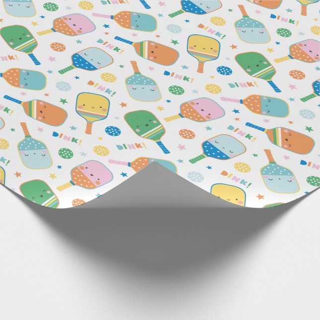 Niedliche Pickleball Paddle in sanften Farben Geschenkpapier (Ecke)