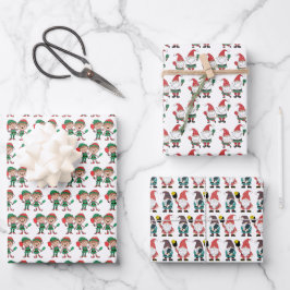 Niedliche Pickleball Weihnachtselfen und -gnomen Geschenkpapier Set
