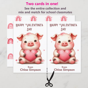 Niedliche Pig Pink Herzkid's Valentine-Klassenkart Postkarte