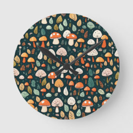 Niedliche Pilze Blätter Hütte Kerndesign Runde Wanduhr