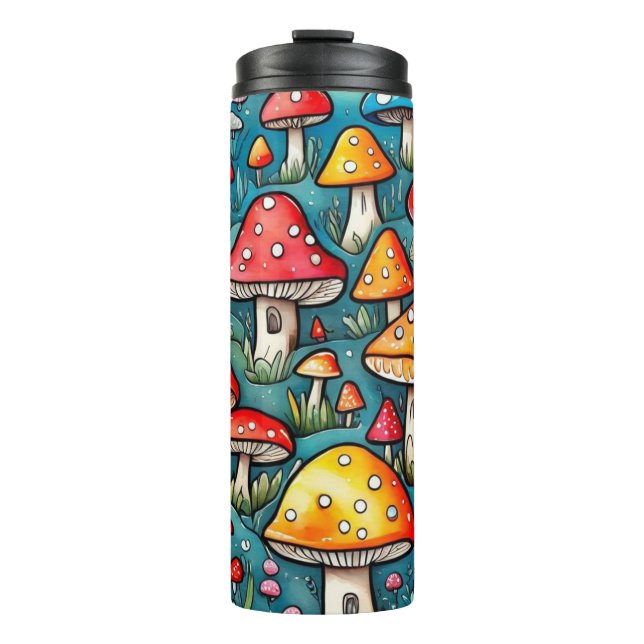 Niedliche Pilze Blätter Hütte Kerndesign Thermosbecher (Vorderseite)
