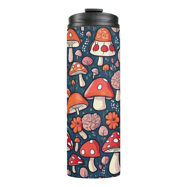 Niedliche Pilze Blätter Hütte Kerndesign Thermosbecher (Vorderseite)