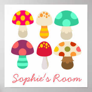 Niedliche Pilze Mädchen's Zimmer Design Plakat