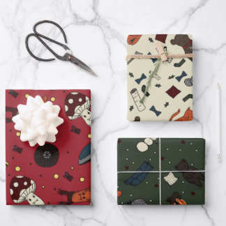 Niedliche Pilze und Bären, Igel, Maus Winter Geschenkpapier Set