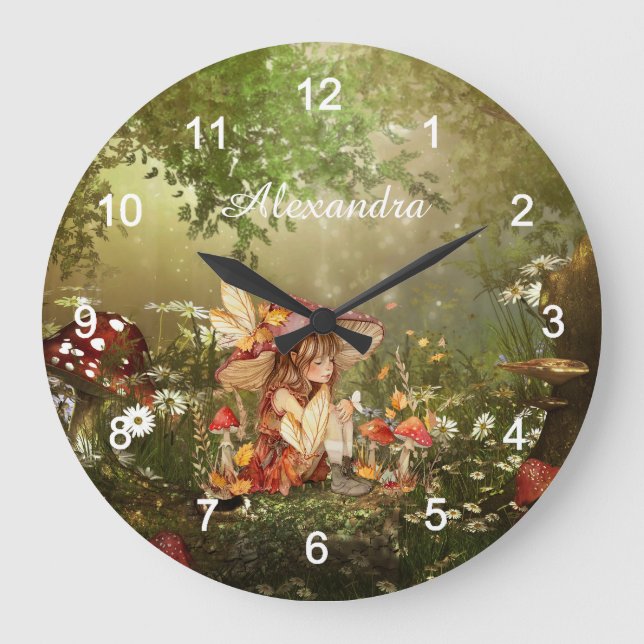 Niedliche Pilzmühle im Wald Große Wanduhr (Vorderseite)
