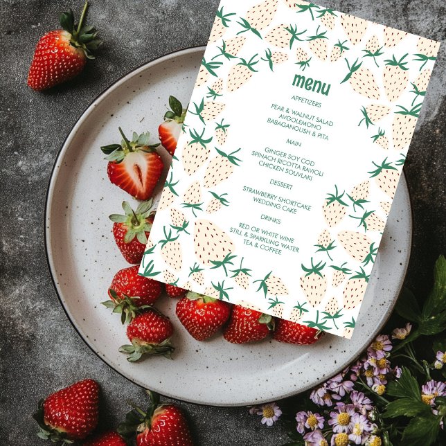 Niedliche Pineberry-HAND ZEICHNETE CUSTOM Menükarte (White Strawberry Cute Pineberry HAND DRAWN CUSTOM Menu
)