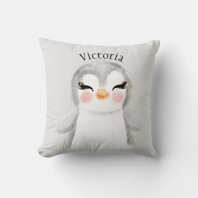Niedliche Pinguin-Aquarellschrift Kissen (Vorderseite)