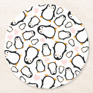 Niedliche Pinguin Baby Dusche Blue Boy Runder Pappuntersetzer