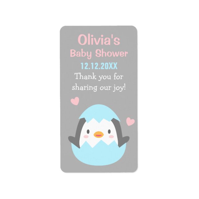 Niedliche Pinguin Baby Dusche Danke Labels Adressaufkleber (Vorne)