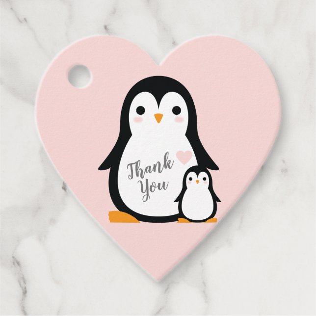Niedliche Pinguin Baby Dusche Pink Girl Geschenkanhänger (Vorderseite)