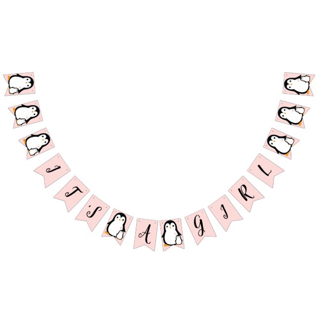 Niedliche Pinguin Baby Dusche Pink Girl Wimpelkette (Alle)