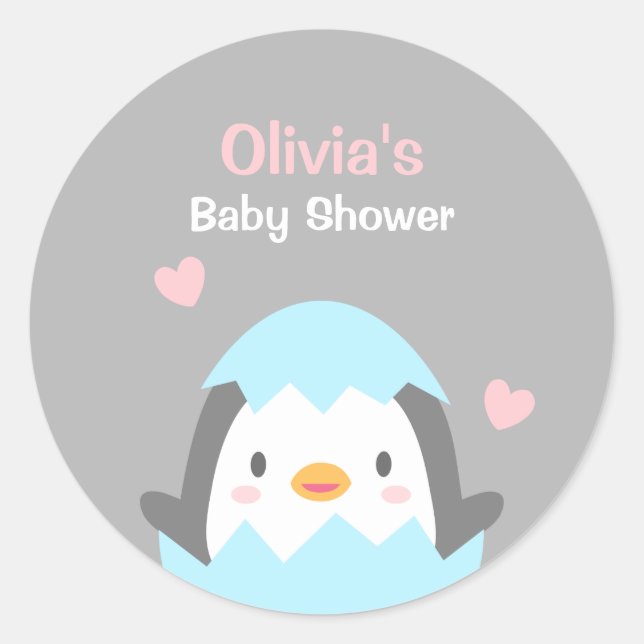 Niedliche Pinguin-Babydusche-Dekorationskleber Runder Aufkleber (Vorderseite)