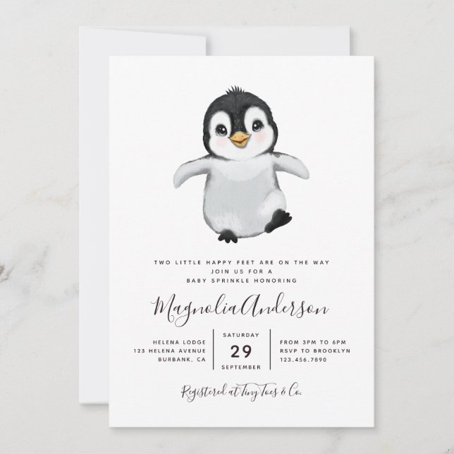 Niedliche Pinguin-Babydusche Einladung (Vorderseite)