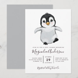Niedliche Pinguin-Babydusche Einladung