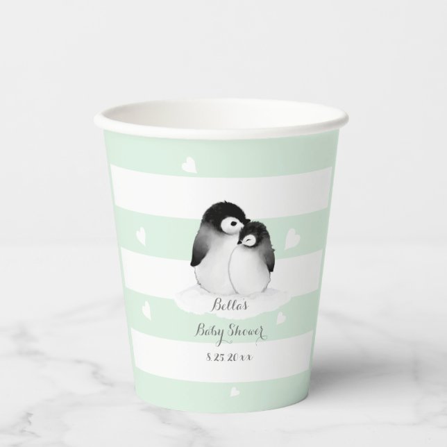 Niedliche Pinguin-Babydusche Pappbecher (Vorderseite)