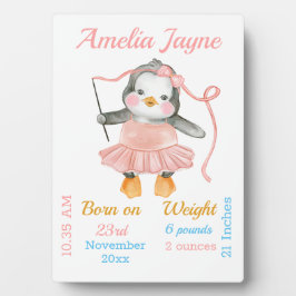Niedliche Pinguin Ballerina Pink Baby Girl Stats Fotoplatte