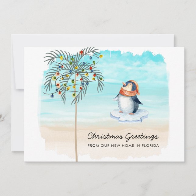 Niedliche Pinguin Beach Szene Familienurlaub Ankündigung (Vorderseite)
