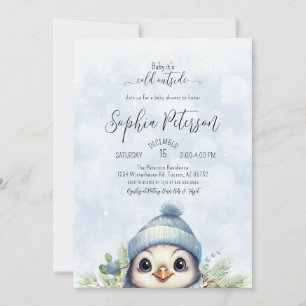 Niedliche Pinguin Blue Boy Winter Baby Dusche Einladung