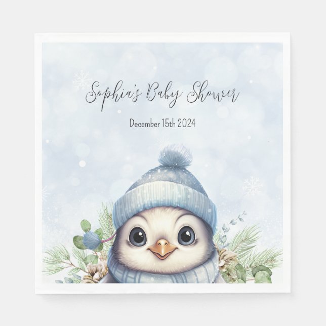 Niedliche Pinguin Blue Boy Winter Baby Dusche Napk Serviette (Vorderseite)