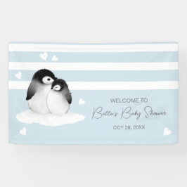 Niedliche Pinguin Blue Gray Baby Dusche Banner
