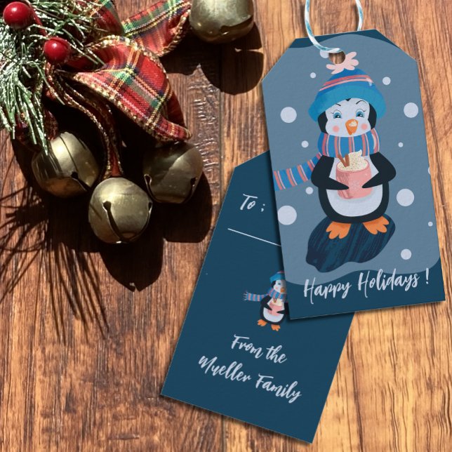 Niedliche Pinguin Blue Holiday Geschenketiketten Geschenkanhänger (Von Creator hochgeladen)