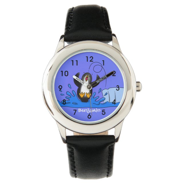 Niedliche Pinguin-Cartoon-Illustration Armbanduhr (Vorderseite)