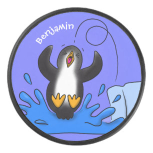 Niedliche Pinguin-Cartoon-Illustration Eishockey Puck