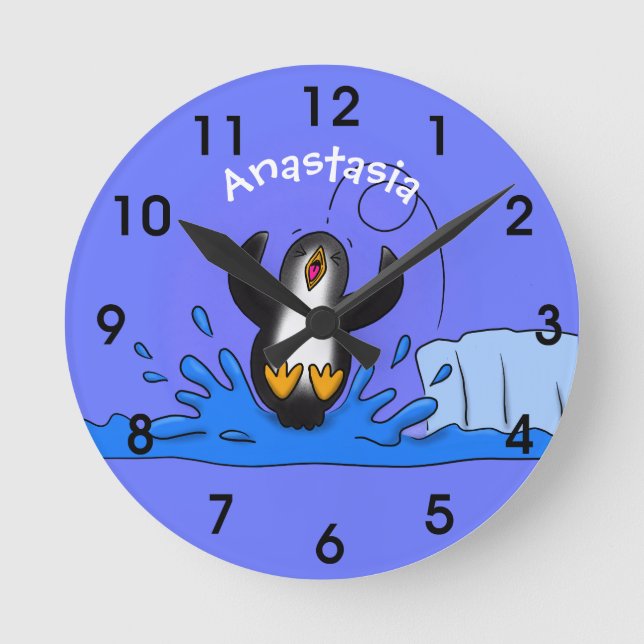 Niedliche Pinguin-Cartoon-Illustration Runde Wanduhr (Vorderseite)