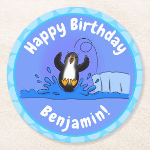 Niedliche Pinguin-Cartoon-Illustration Runder Pappuntersetzer