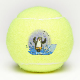 Niedliche Pinguin-Cartoon-Illustration Tennisbälle