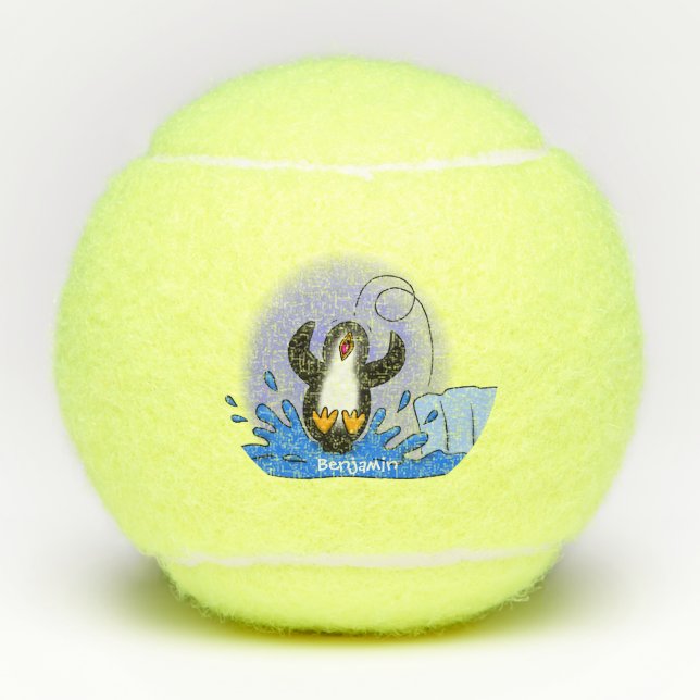 Niedliche Pinguin-Cartoon-Illustration Tennisbälle (Vorderseite)