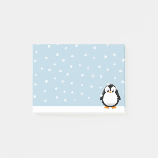 Niedliche Pinguin-Cartoon-Schneeflocken Post-it Klebezettel (Vorderseite)